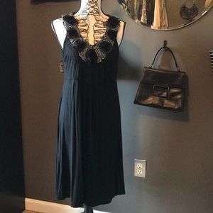 Black Empire Waist Dress w/ Rosette Detail
